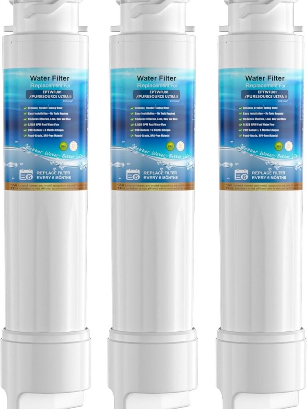 Advanced Water Filter Replacement 3-Pack, Long Life, Compatible with EWF02